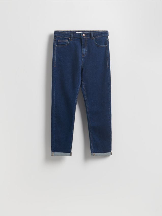 Reserved - Jeansy boyfriend slim - granatowy