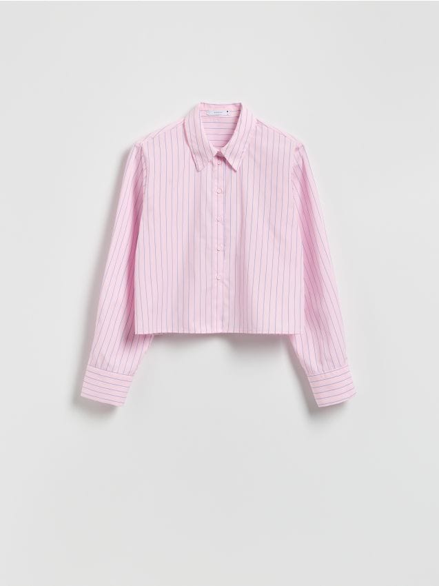 Reserved - Krótka koszula w paski - pastelowy róż