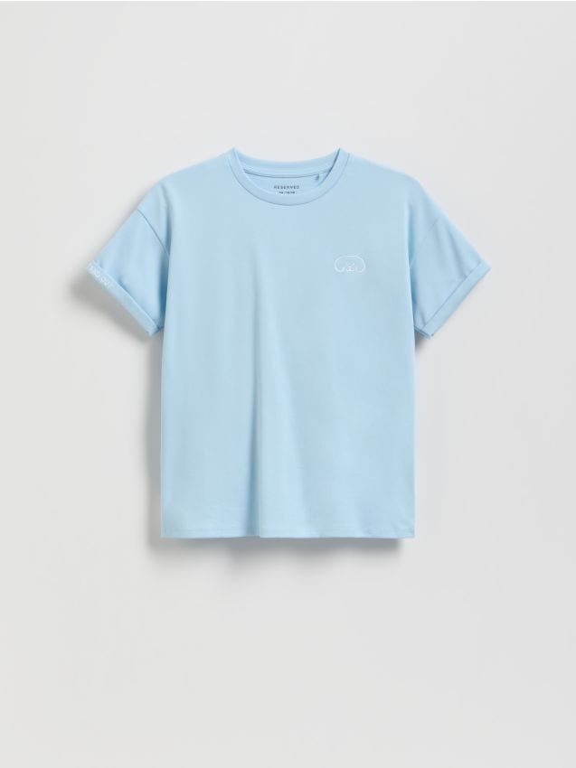 Reserved - Bawełniany t-shirt z haftem - jasnoniebieski