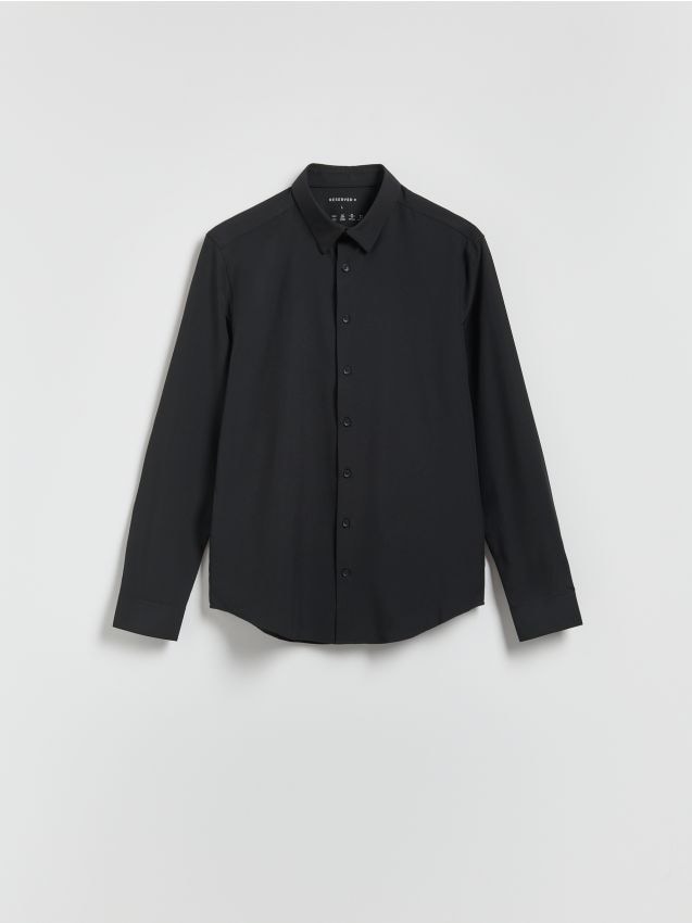Reserved - Gładka koszula slim fit - czarny