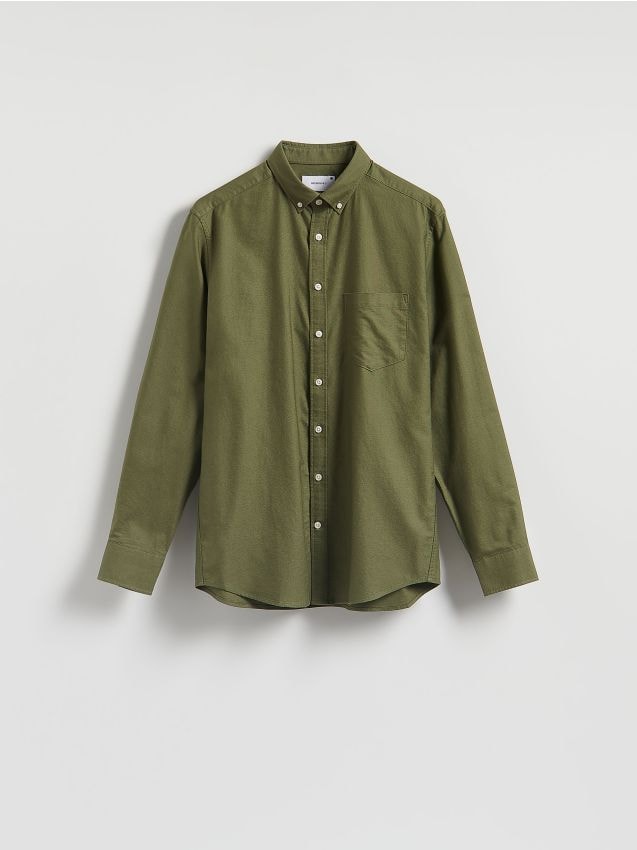 Reserved - Bawełniana koszula regular fit - ciemnozielony