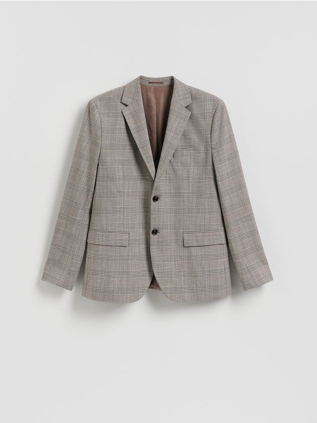 Reserved - Marynarka slim fit w kratę - brązowy