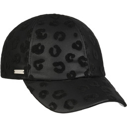 Czapka Faux Leather Leo Print by Seeberger, czarno-czarny, One Size