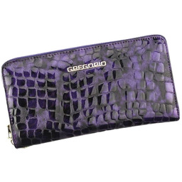 Portfel Damski Skóra Naturalna Lakierowana GREGORIO Duży Z Metalowym Suwakiem Piórnik FS 119 FIOLETOWY 19.5 x 10.5 x 2 [cm]
