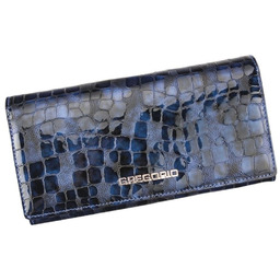 Portfel Damski Skórzany GREGORIO Długi Max Z Klamrą Lakierowany FS-100 NIEBIESKI RFID 18,5 x 9,5 x 3,5 [cm]
