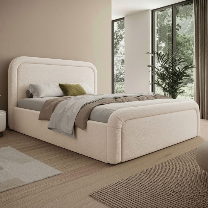 Łóżko tapicerowane z pojemnikiem SFG0154 140x200 Boucle Cream #33