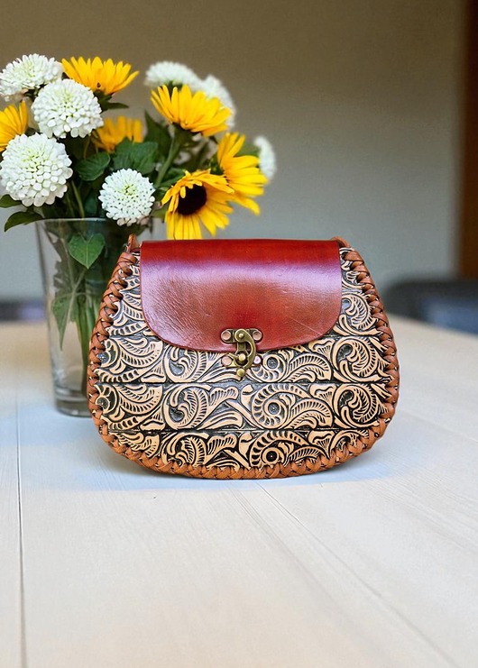 Torebka skórzana Rala kwiaty ręcznie robiona