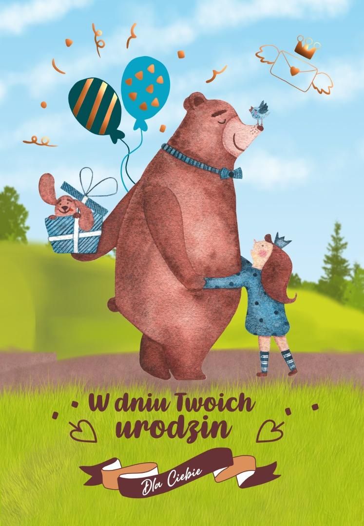 Kartka okolicznościowa W dniu urodzin miś - artykuł papierniczy