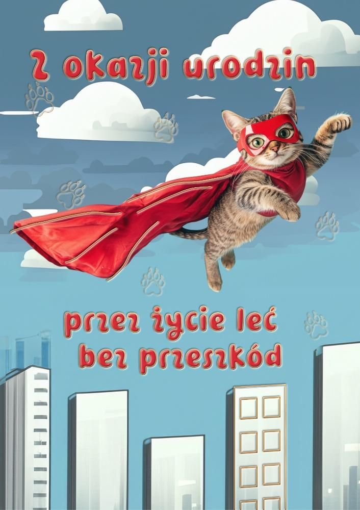Kartka okolicznościowa W dniu urodzin kot - artykuł papierniczy