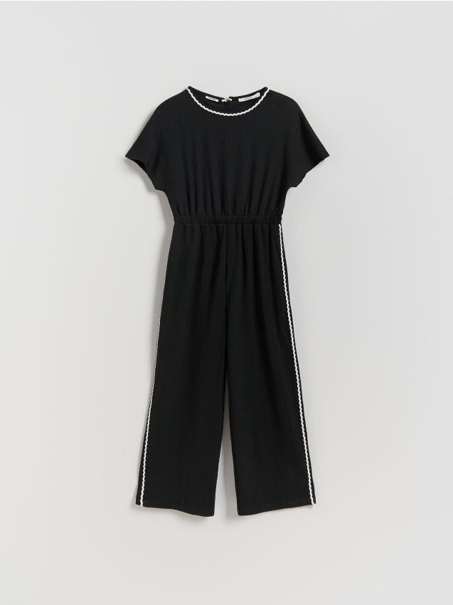 Reserved - Strukturalny kombinezon z lampasem - czarny