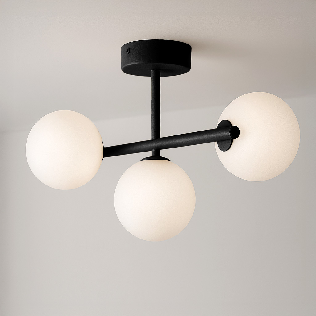 Czarna lampa sufitowa z trzema małymi kloszami K-5850 z serii FILO