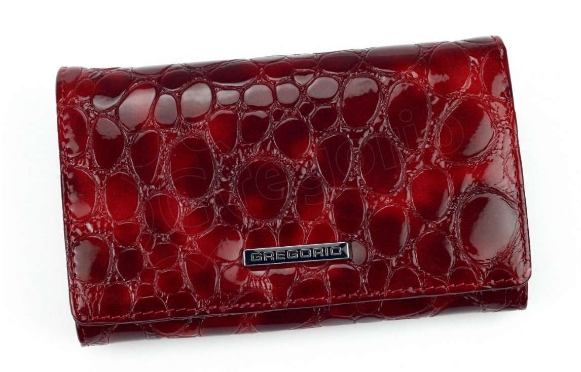Portfel Damski Skórzany GREGORIO Średni Z Klamrą Lakierowany FZ-101 CZERWONY 15,5 x 9,5 x 4 [cm]