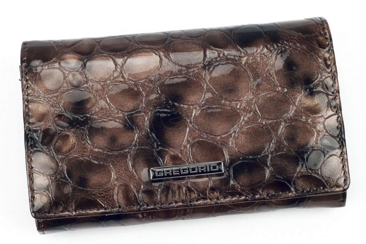 Portfel Damski Skórzany GREGORIO Średni Z Klamrą Lakierowany FZ-101 SZARY 15,5 x 9,5 x 4 [cm]