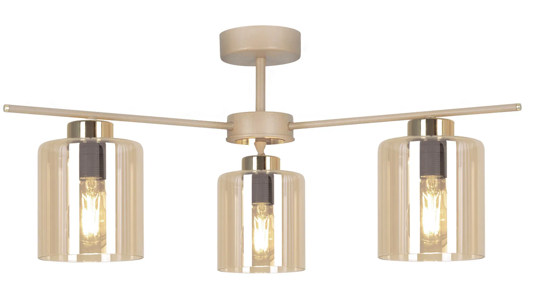 Lampa sufitowa beżowa z trzema kloszami i beżowym stelażem L6-K37