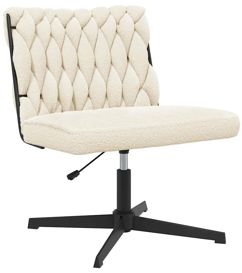 Elior Kremowy tapicerowany fotel obrotowy pleciony - Fury