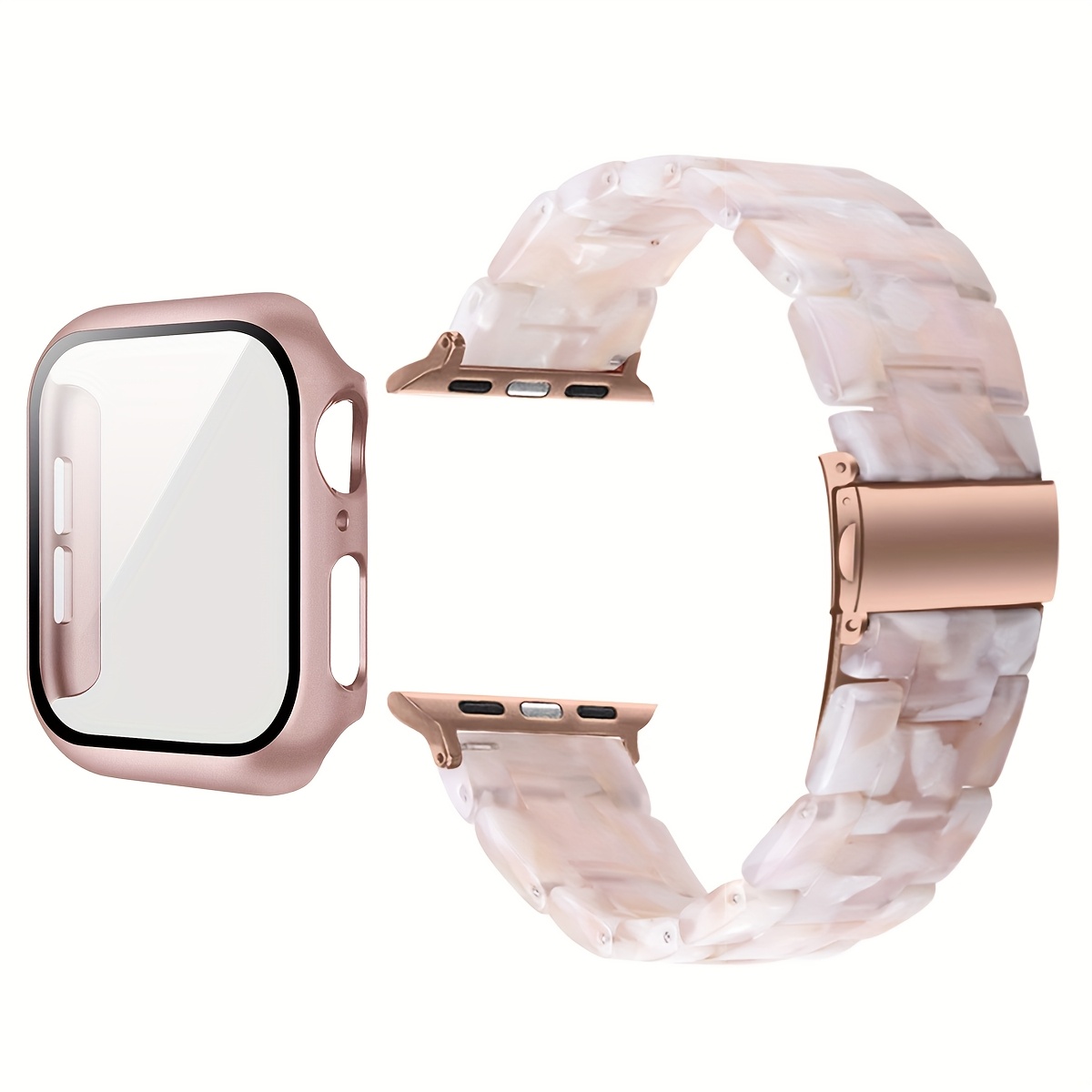 TEMU 2-w-1 pasek do zegarka + etui z osłoną ekranu, stylowy i lekki pasek z żywicy kompatybilny z klamrą ze stali nierdzewnej, materiał PC i żywica,