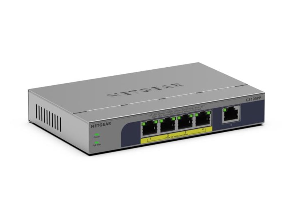 NETGEAR GS105PP Nie zarządzany Gigabit Ethernet (10/100/1000) Obsługa PoE Montaż na biurku/ścianie Szary