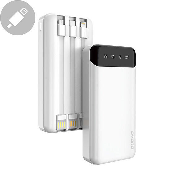 Dudao pojemny powerbank z 3 wbudowanymi kablami 20000mAh USB Typ C + micro USB + Lightning biały (Dudao K6Pro+)