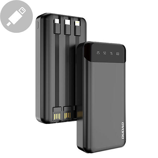 Dudao pojemny powerbank z 3 wbudowanymi kablami 20000mAh USB Typ C + micro USB + Lightning czarny K6Pro+) hurtel-82316-0