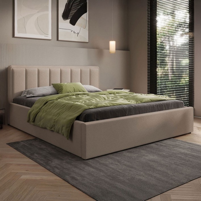Łóżko tapicerowane z pojemnikiem SFG0143 160x200 Boucle Ciemny Beż #4