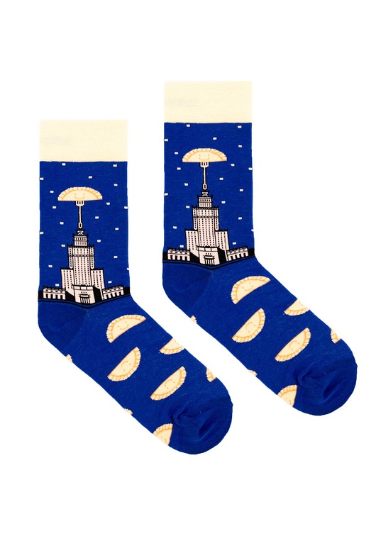 Pałac kultury z pierogami kolorowe skarpetki bawełna organicznaKabak