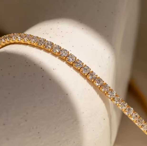 Bransoletka damska złota tenisowa stal chirurgiczna