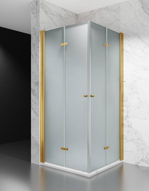 Swiss Liniger Kabina prysznicowa składana 95x95 cm szkło 6mm mrożone profile złoty mat