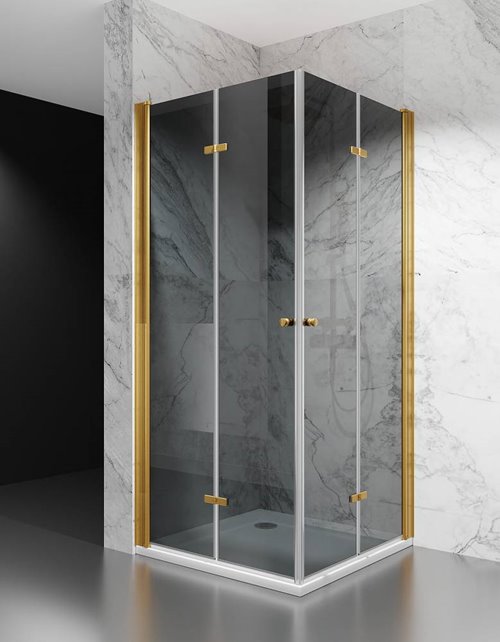 Swiss Liniger Kabina prysznicowa składana 75x75 cm szkło 6mm grafitowe profile złoty mat