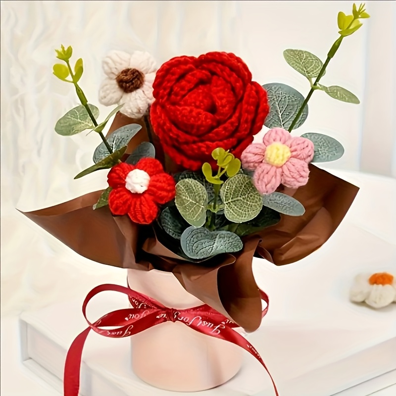 TEMU 1 zestaw Vintage Zestaw do Dziania Szydełkowania Róża, Słonecznik i – Dekoracja Domowa, Ręcznie Robione Sztuczne Kwiaty na Przyjęcia, Urodziny,