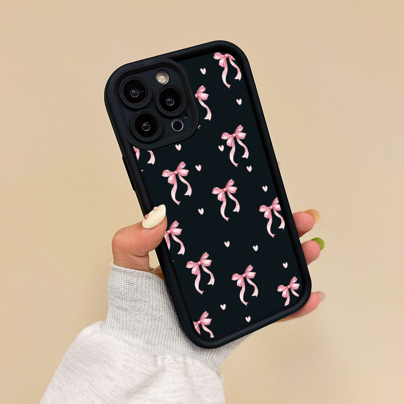 TEMU Etui na telefon - do Iphone 16 15 14 13 12 11 Pro Max XS XR Mini 7 8 Plus Różowe Kokardki i Wzór Silikonowe Etui na Telefon Modny i Popularny