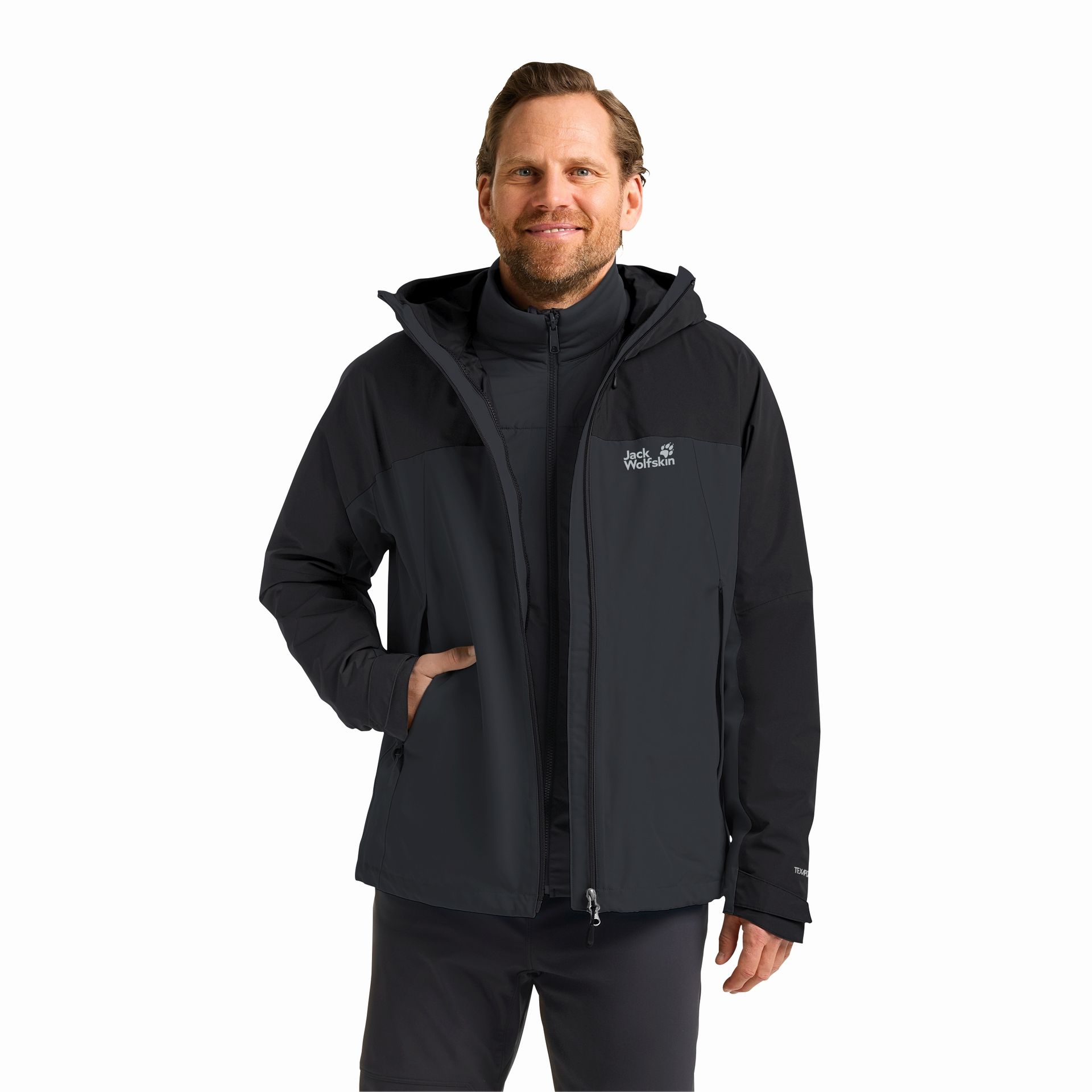 Męska kurtka 3w1 Jack Wolfskin WILD PLACES 3IN1 JKT M Phantom - M