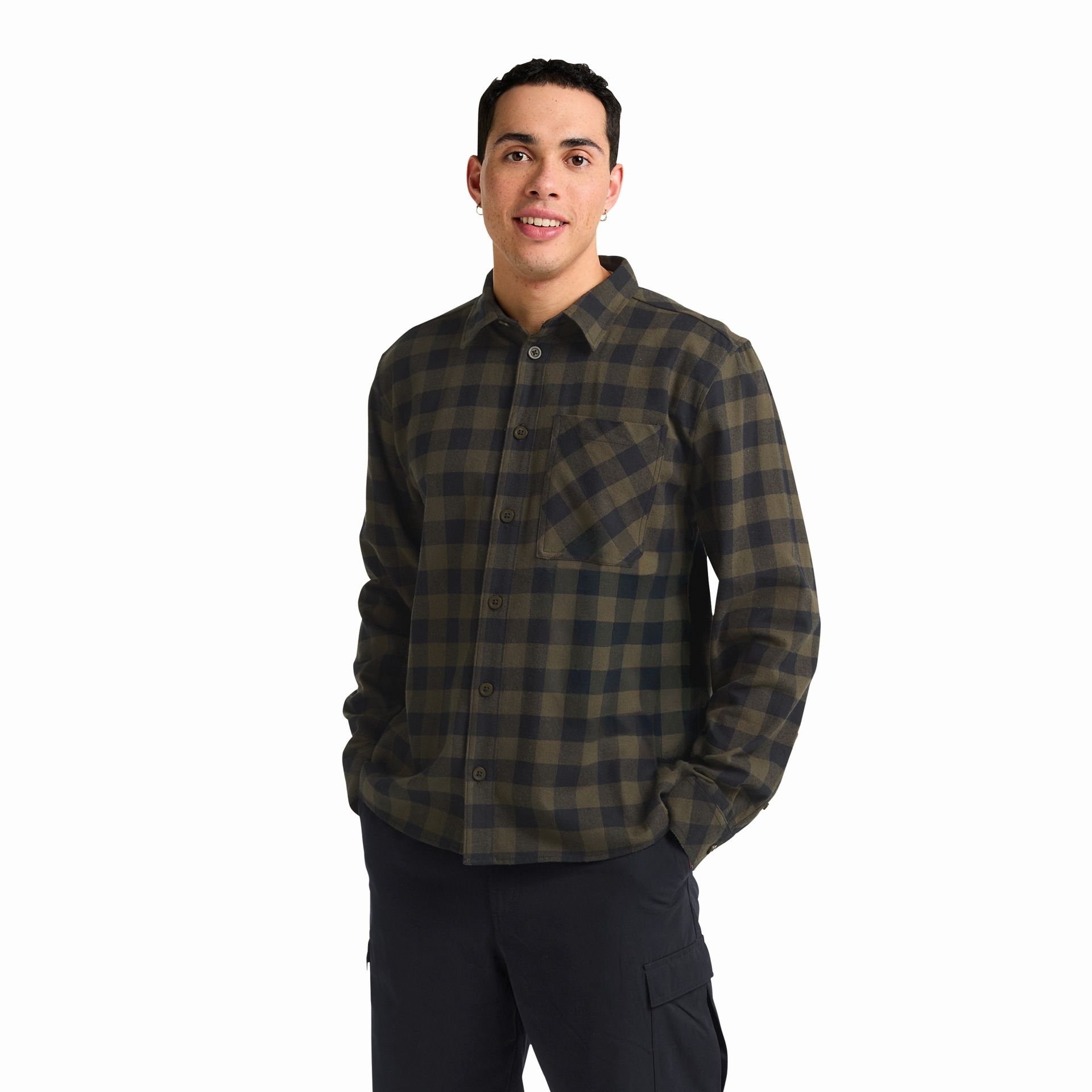 Męska koszula flanelowa Jack Wolfskin LITE FLANNEL SHIRT M CHECK obsidian moss - M