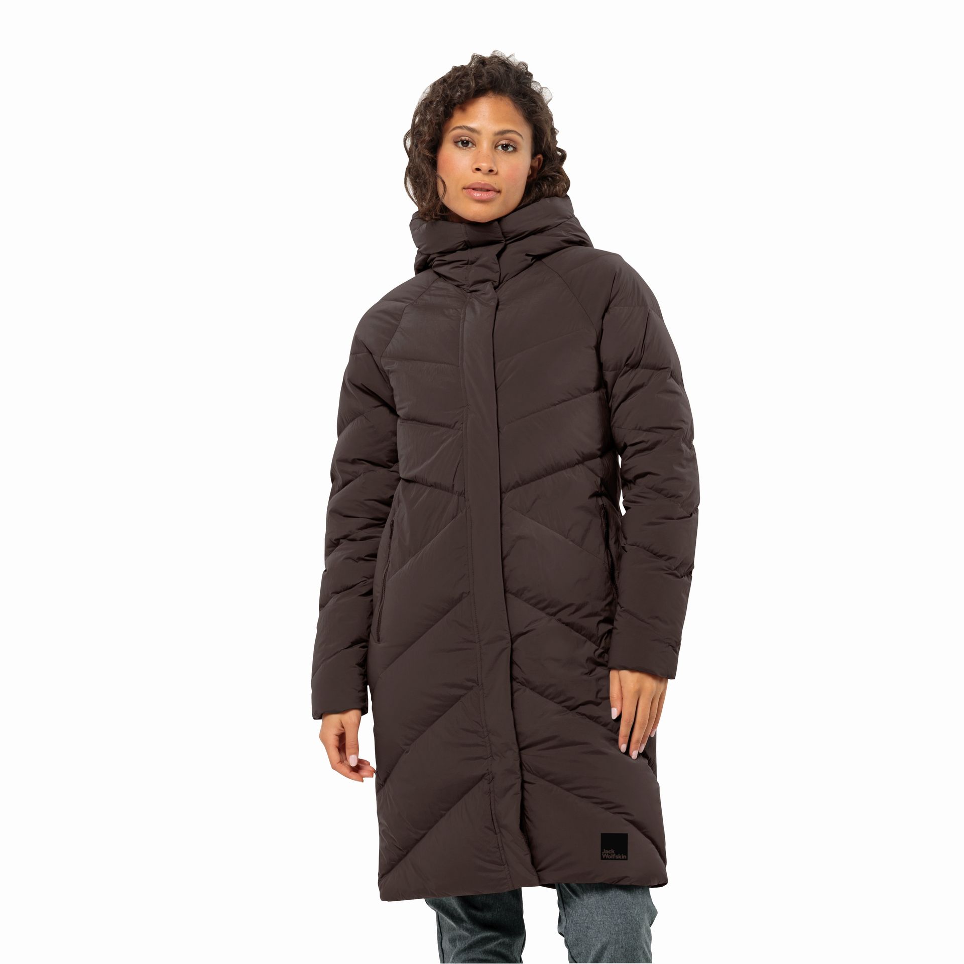 Damski płaszcz puchowy Jack Wolfskin MARIENPLATZ COAT W RDS peat - XS