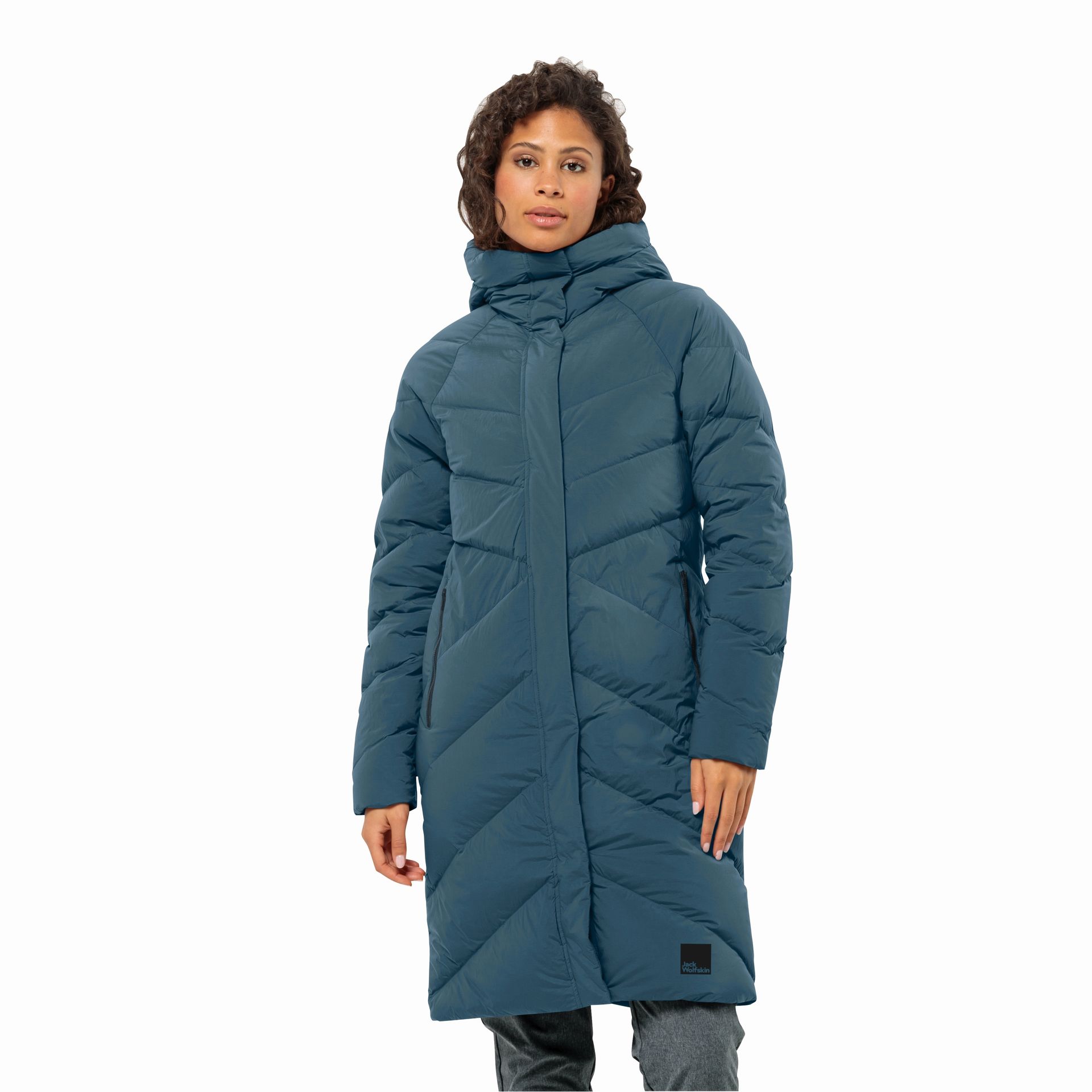 Damski płaszcz puchowy Jack Wolfskin MARIENPLATZ COAT W RDS aluminium blue - XS