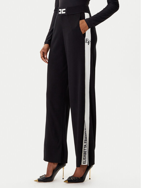Elisabetta Franchi Spodnie dzianinowe KP-69S-56E2-V380 Czarny Regular Fit