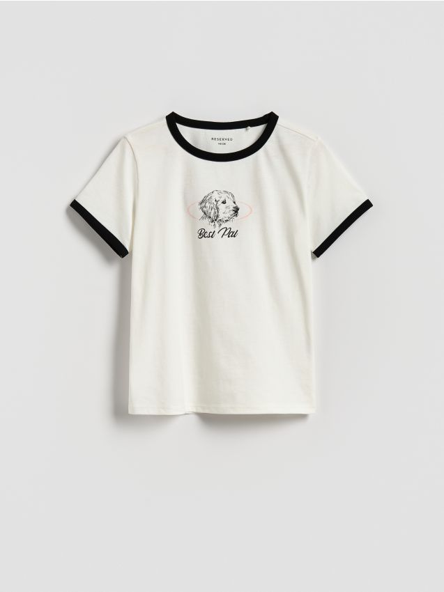 Reserved - T-shirt z nadrukiem - złamana biel