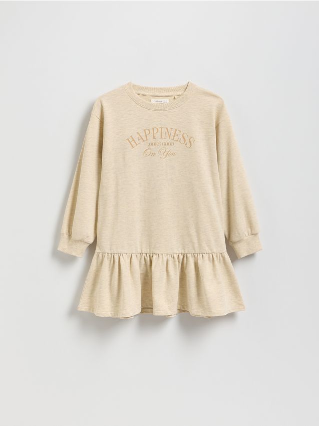 Reserved - Bawełniana sukienka z nadrukiem - beżowy