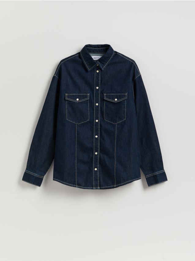 Reserved - Jeansowa koszula oversize - granatowy