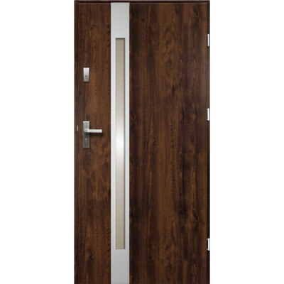 Drzwi zewnętrzne TEMIDAS stopsol inox ciemny orzech 90 prawe RADEX