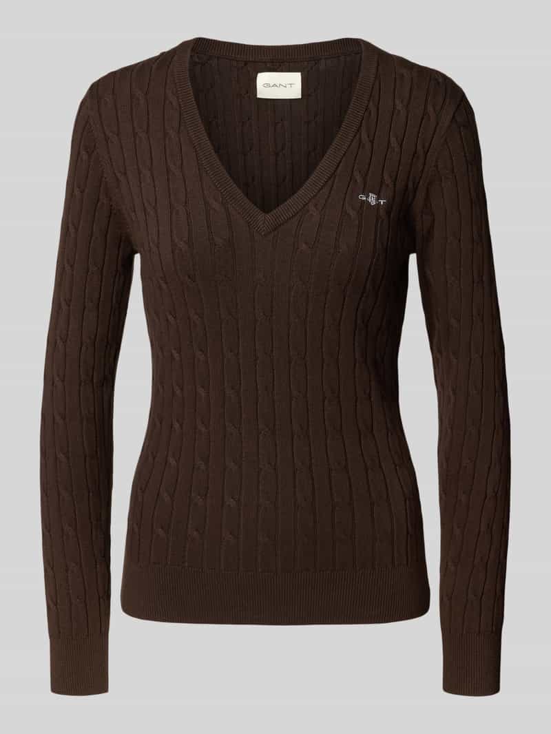 Sweter z dzianiny z dekoltem w serek i wyhaftowanym logo