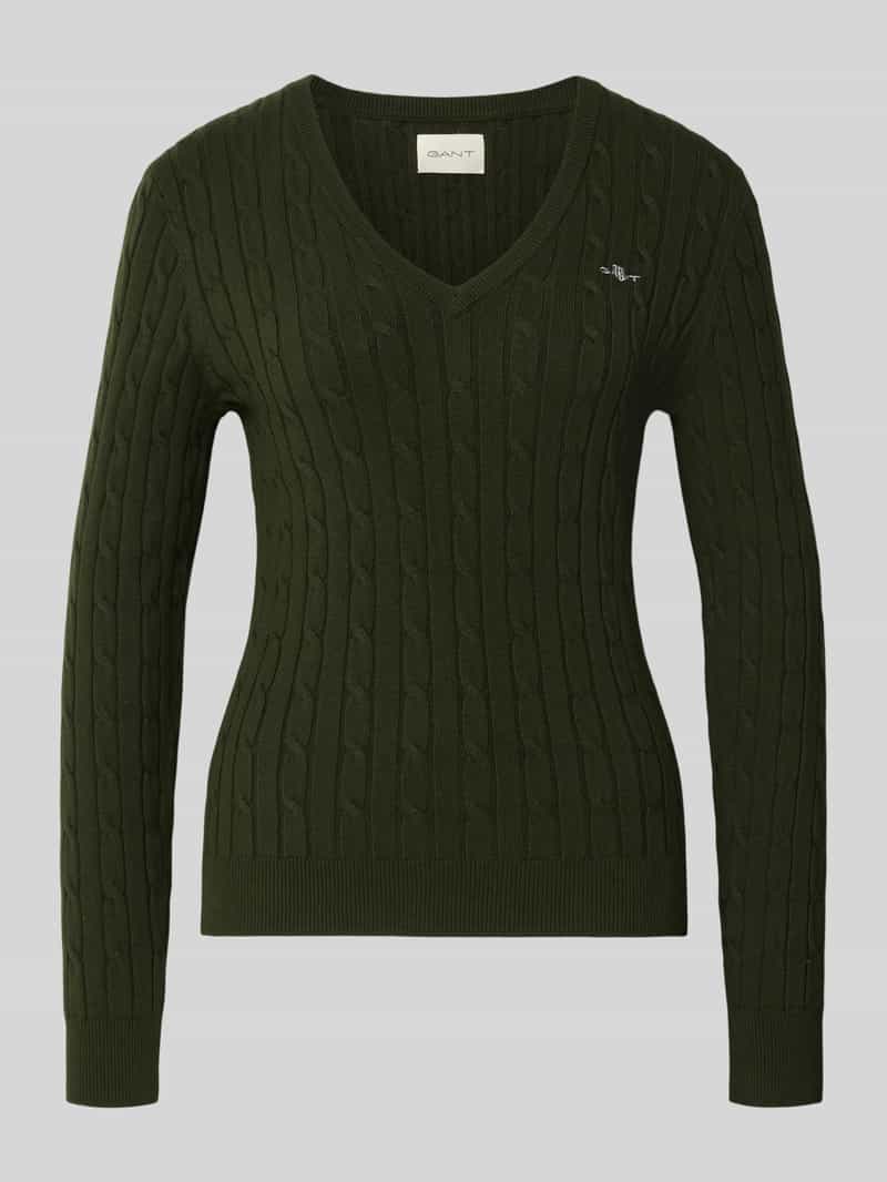 Sweter z dzianiny z dekoltem w serek i wyhaftowanym logo
