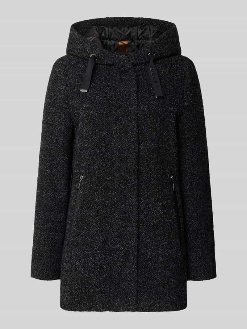 Krótki płaszcz z kapturem i krytym zamkiem błyskawicznym