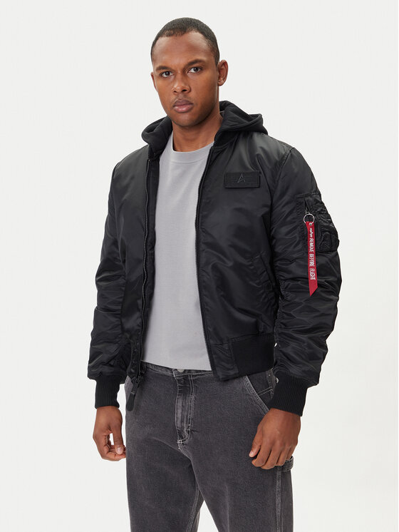 Alpha Industries Kurtka bomber MA-1 Zip Hood Back Print 128113 Czarny Regular Fit