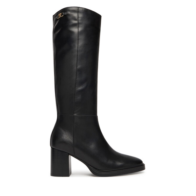 Kozaki Tommy Hilfiger Stacked Heel Leather Long Boot FW0FW08865 Czarny