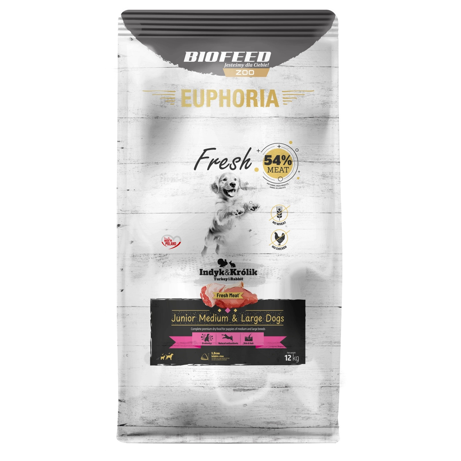 EUPHORIA Fresh Junior Medium & Large dogs Indyk z królikiem - sucha karma dla psa - 12kg