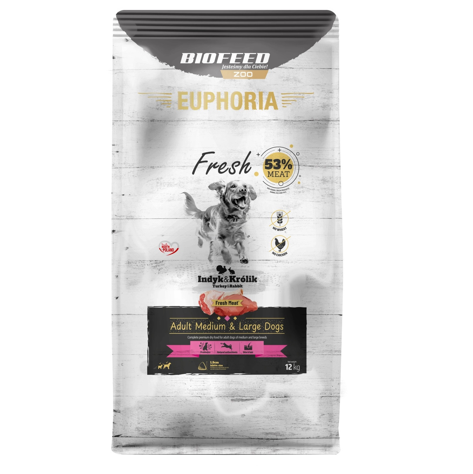 EUPHORIA Fresh Adult Medium & Large dogs Indyk z królikiem - sucha karma dla psa - 12kg