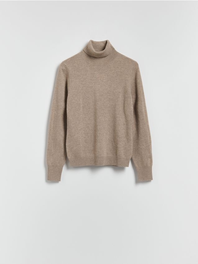 Reserved - Wełniany sweter z golfem - brązowy