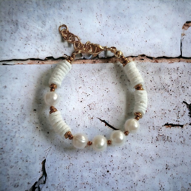 LIMITOWANA bransoletka : kolekcja summer white :: PERŁY & MUSZLA