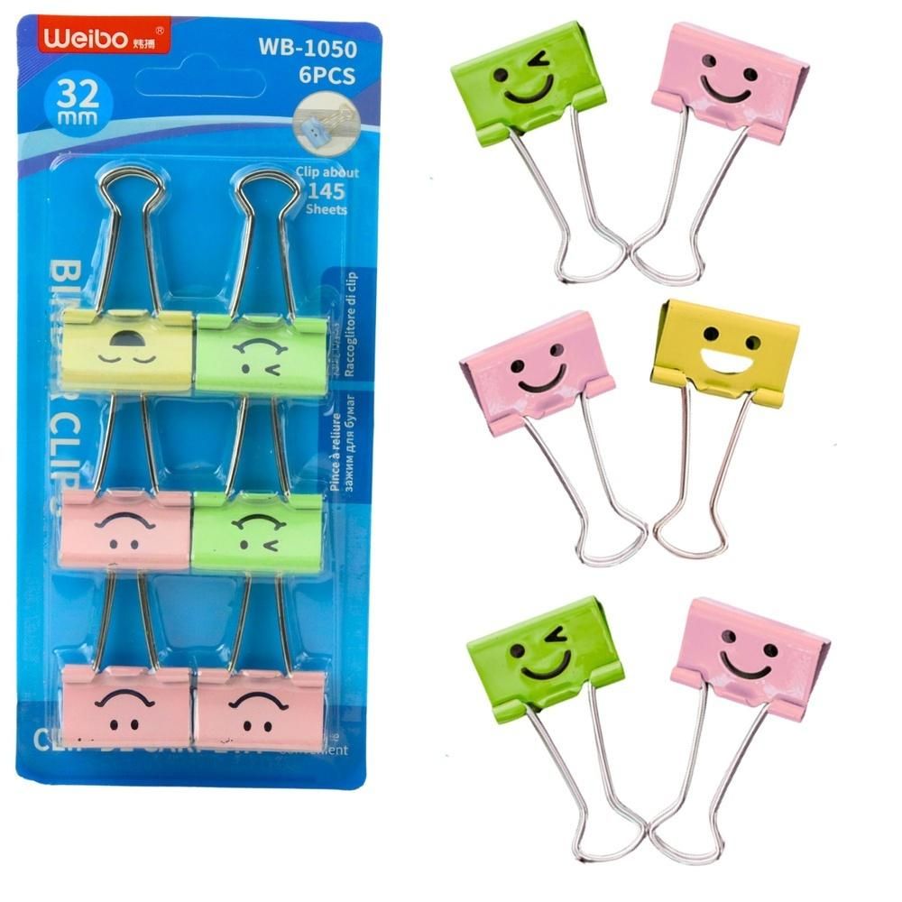 Leantoys Klipsy biurowe kolorowe buźki 6szt - artykuł papierniczy