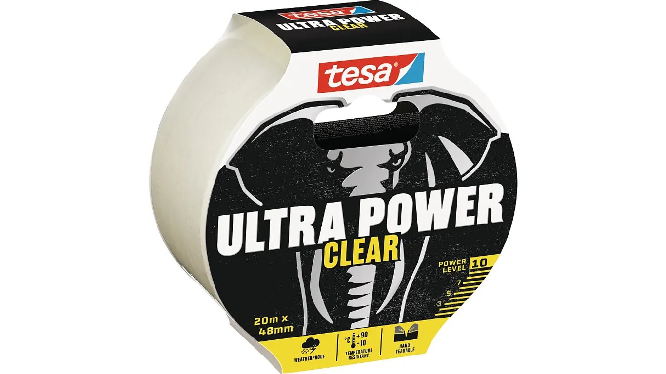 TESA Ultra Power Clear Nadaje się do użytku w pomieszczeniach Przystosowane do użytku na zewnątrz 20 m Polietylen Przezroczysty